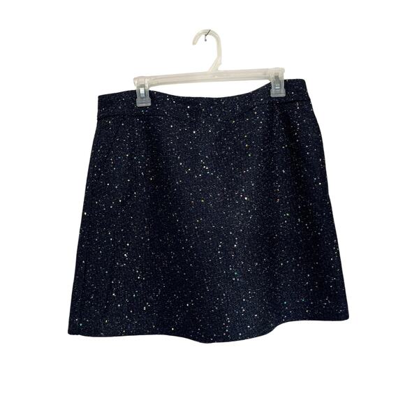 Loft Navy Blue Sparkle Tweed Mini Skirt Size 12 Classic Holiday Work Party - Picture 2 of 9